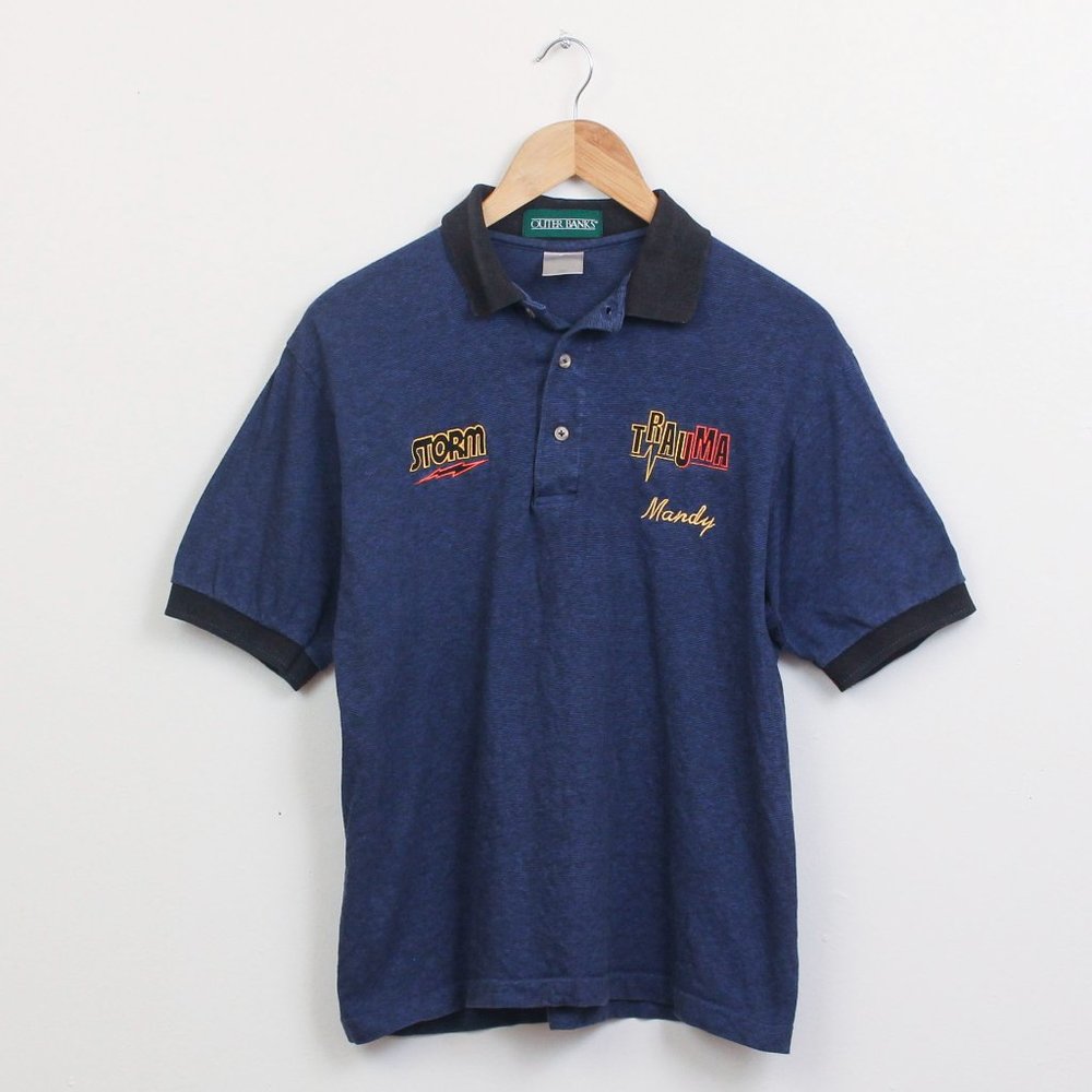 Storm Trauma Bowling Shirt Womens Small Blue Polo